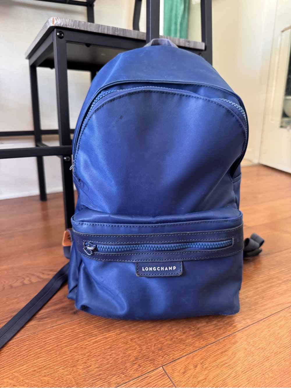 Longchamp Le Pliage Neo Blue Nylon Backpack with Front Zip Pocket